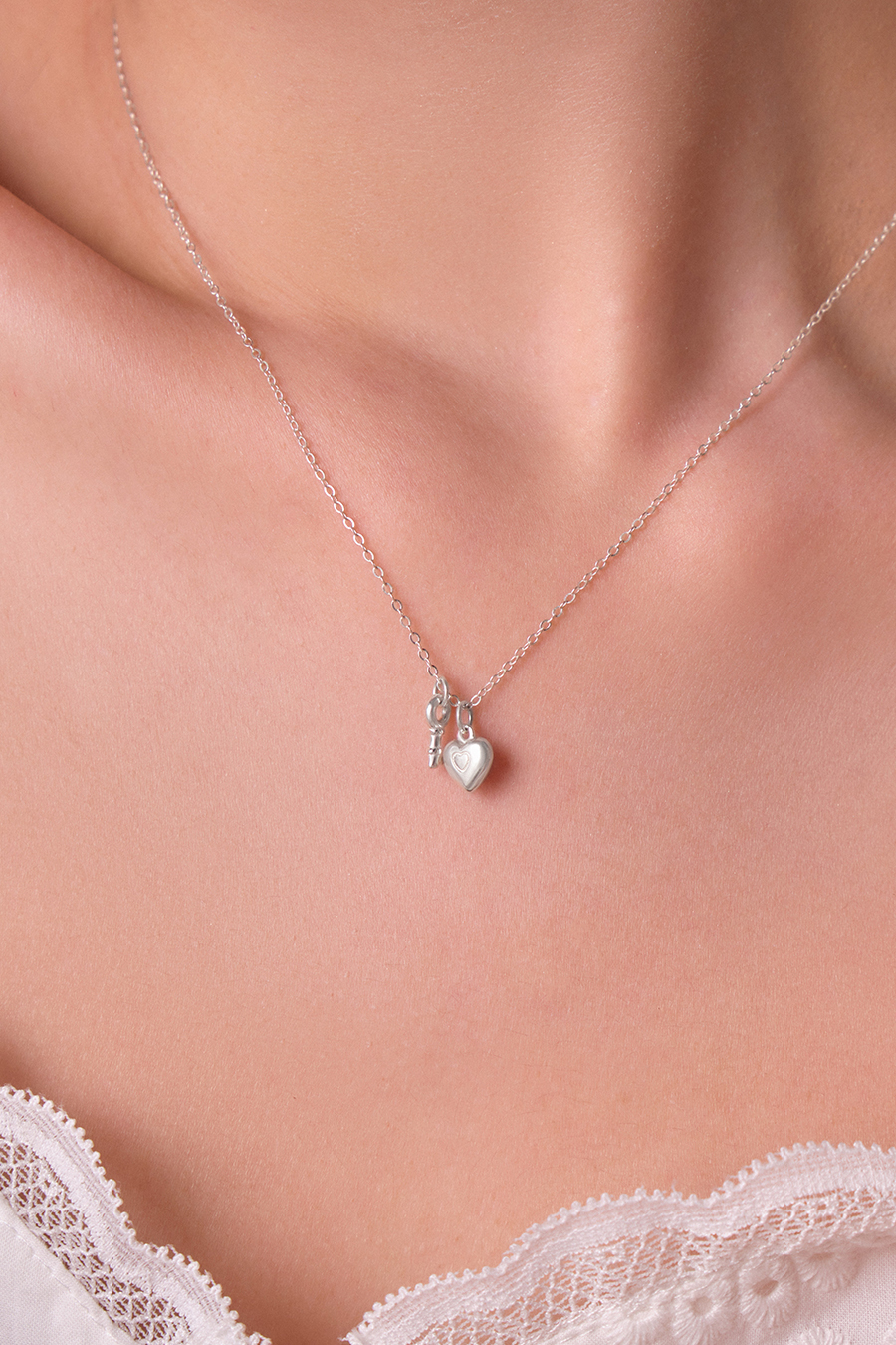 【925純銀】愛心鑰匙吊墜項鍊(銀)