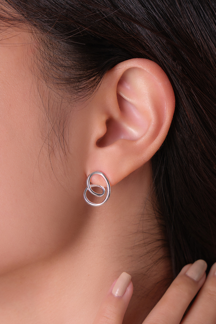 【925純銀】手繪線條感。銀針耳環(銀)