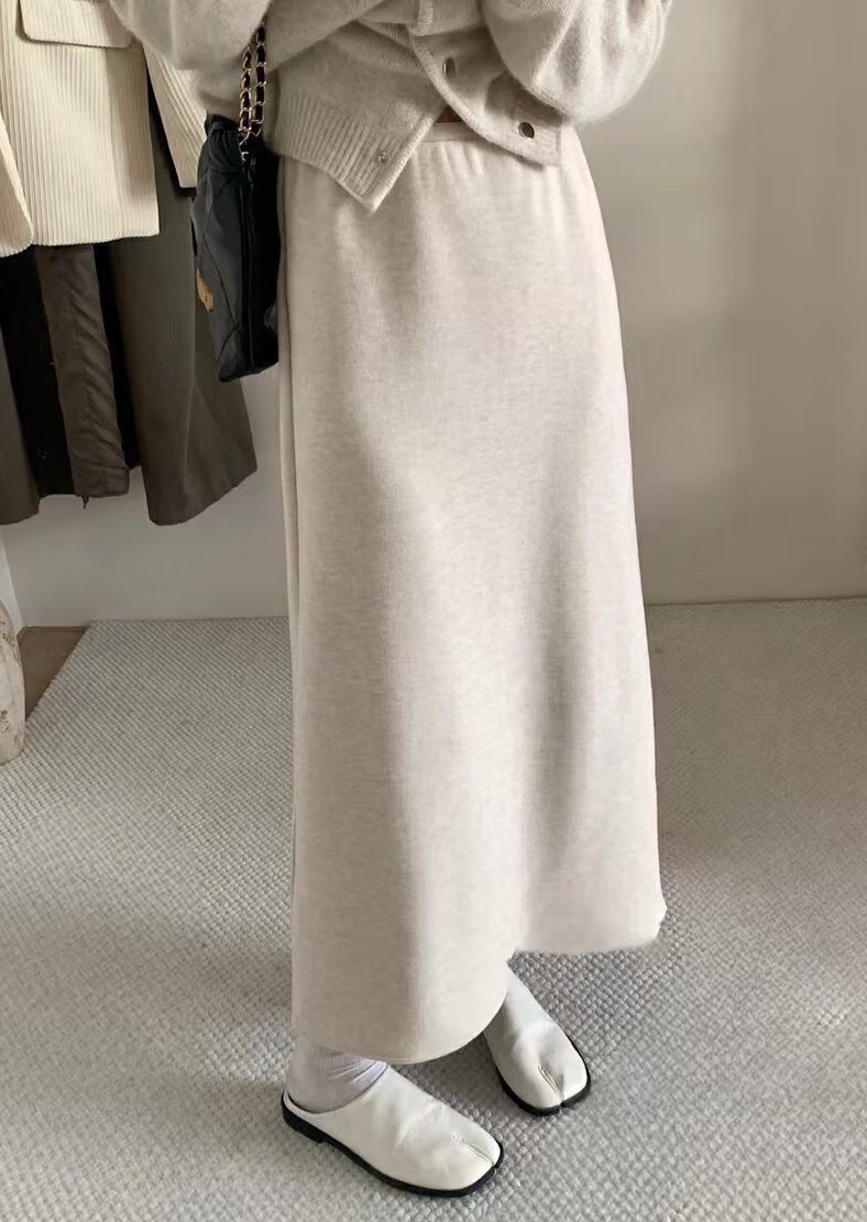 後開岔毛呢內刷毛長裙