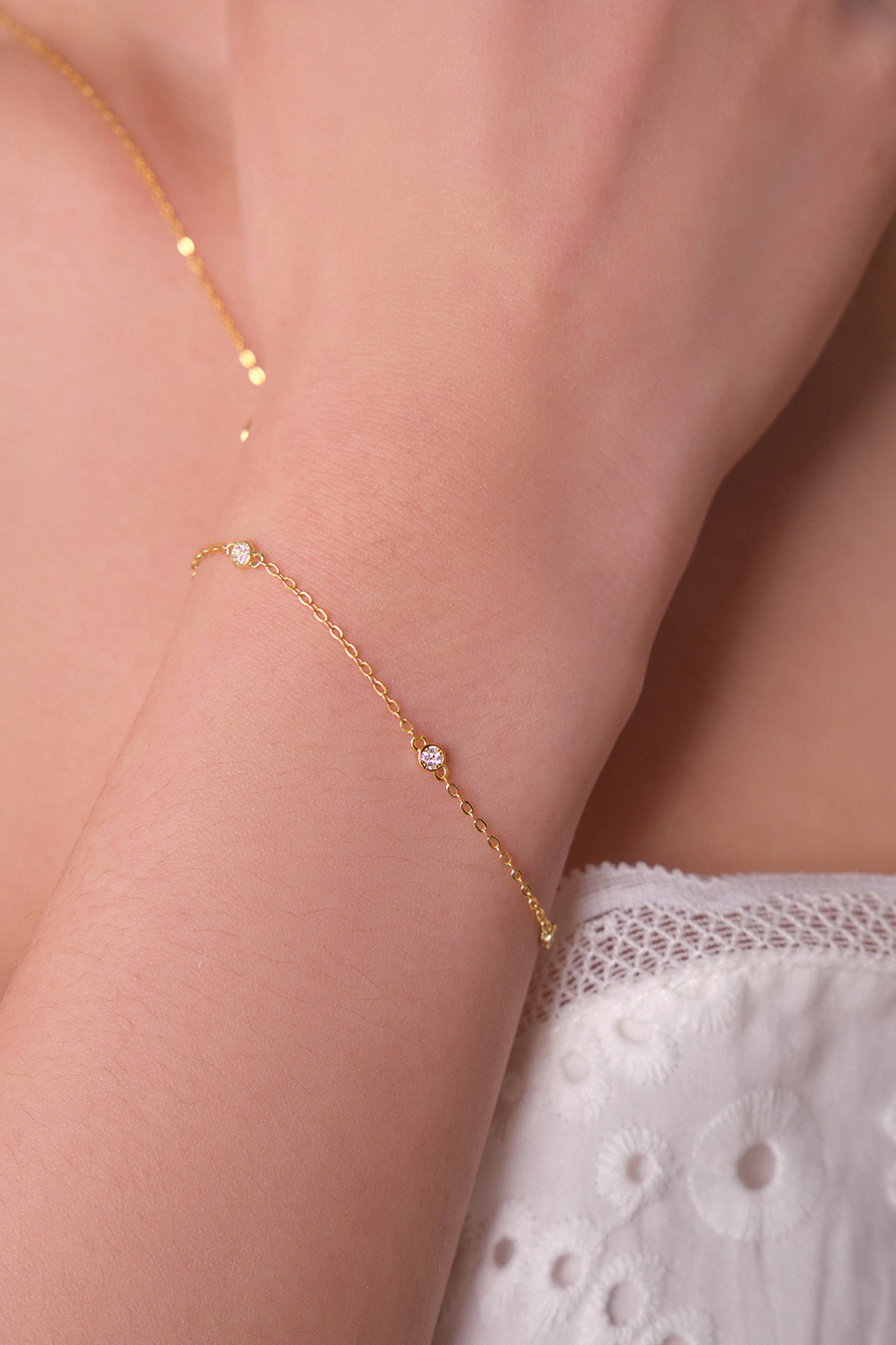 【925純銀】閃耀鋯石小圓盤手鍊