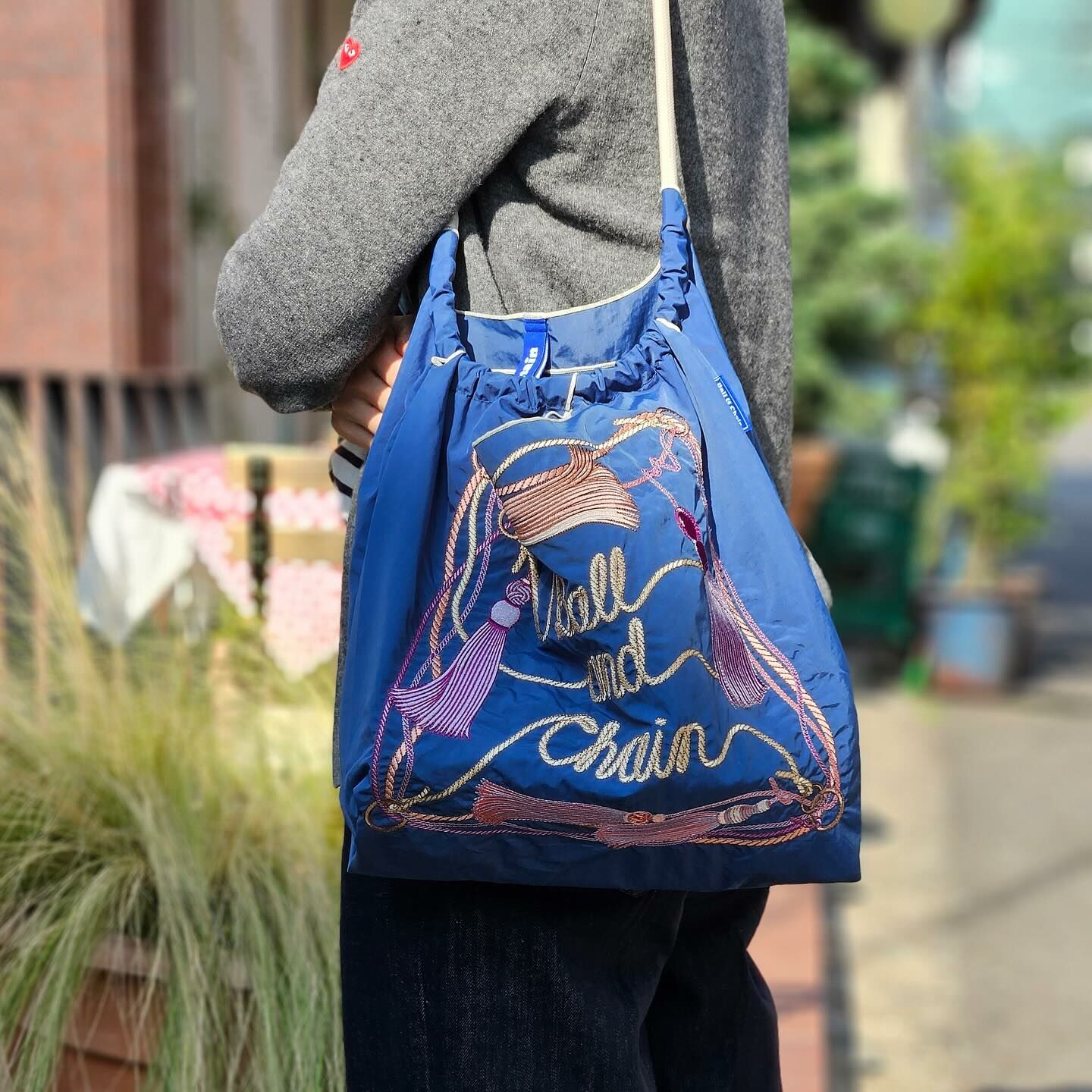 Ball＆Chain 刺繡環保購物袋 M號 - 藍 (30104432)