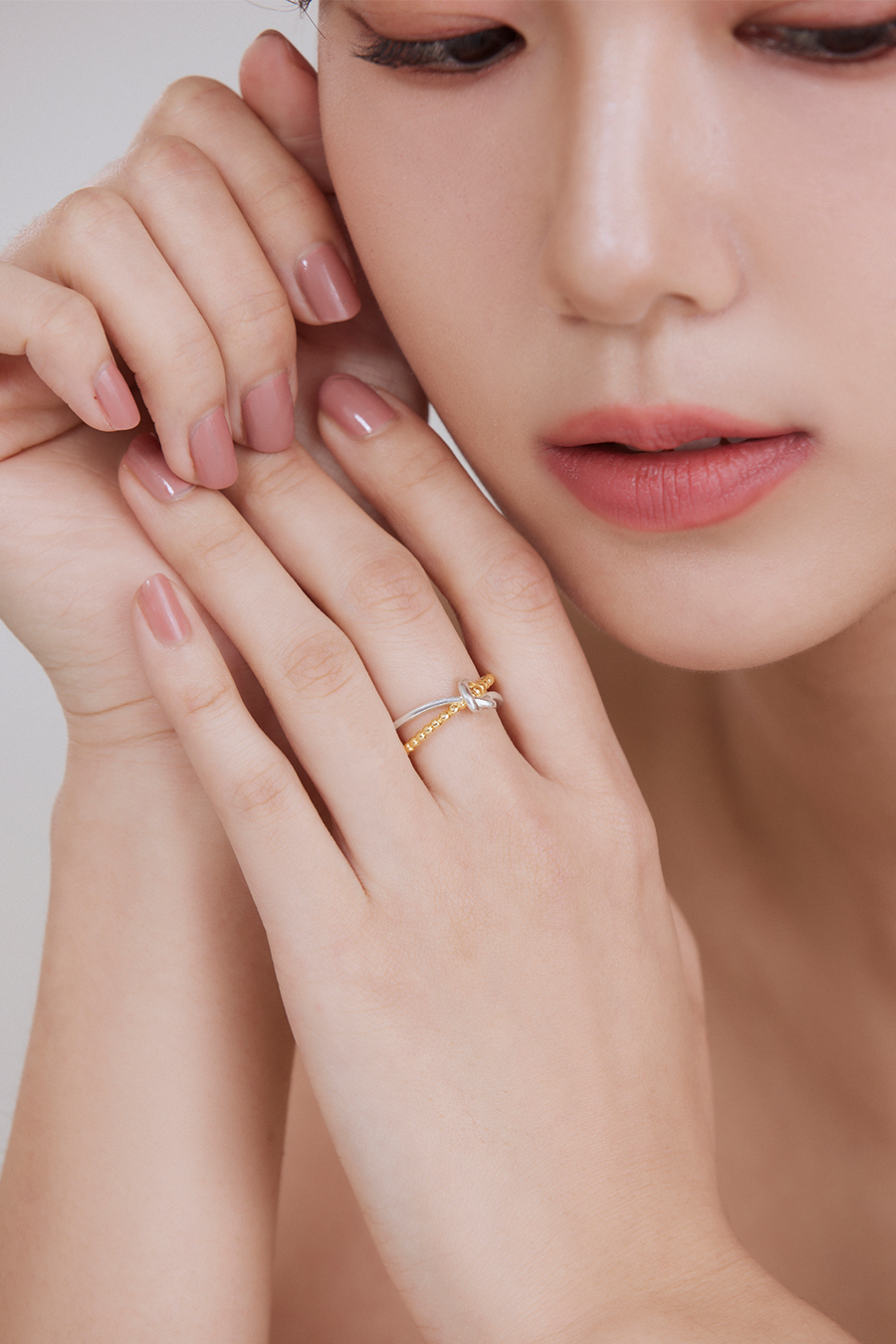 拼接撞色打結可調式戒指