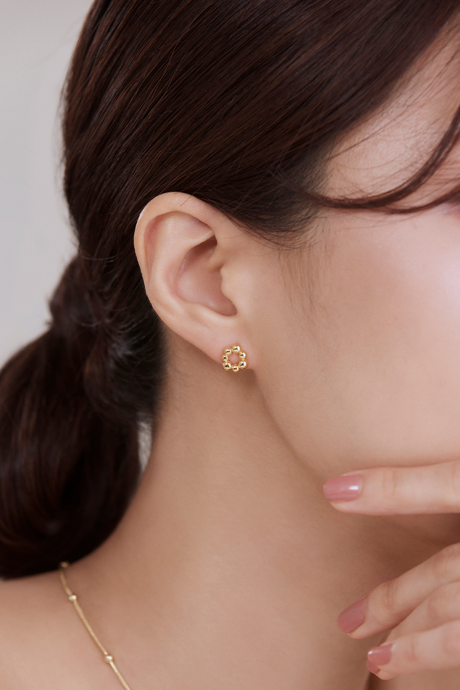 【925純銀】不規則小圓球。銀針耳環(金)