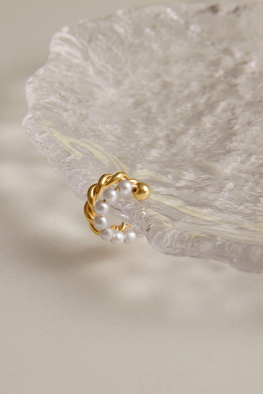 雙層麻花珍珠耳骨夾(單支)-金