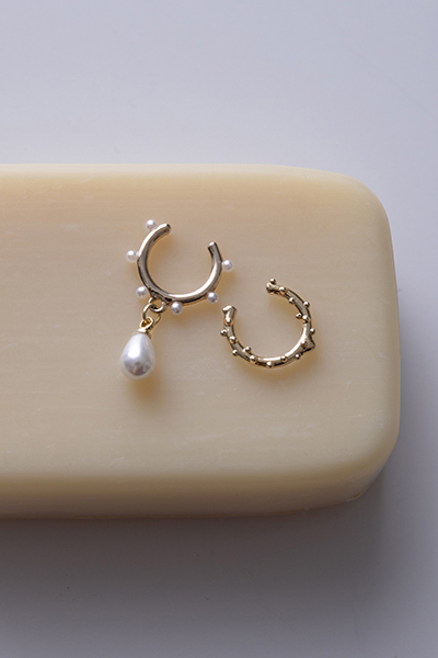 水滴珍珠耳骨夾兩件組