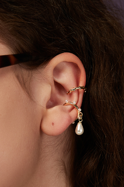 水滴珍珠耳骨夾兩件組