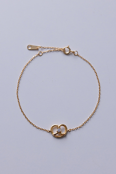 【925純銀】蝴蝶餅鑲嵌鋯石手鍊(金)