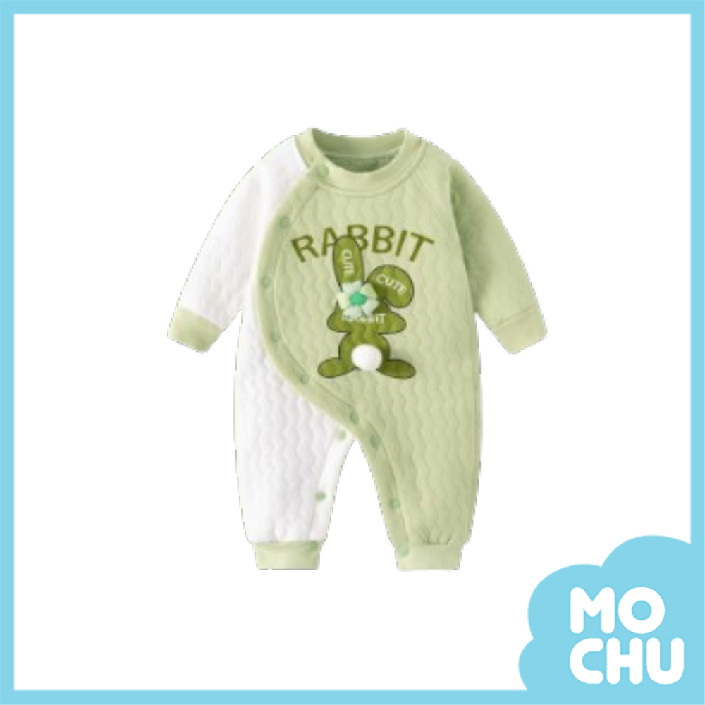 兔子花朵夾棉加厚連身衣