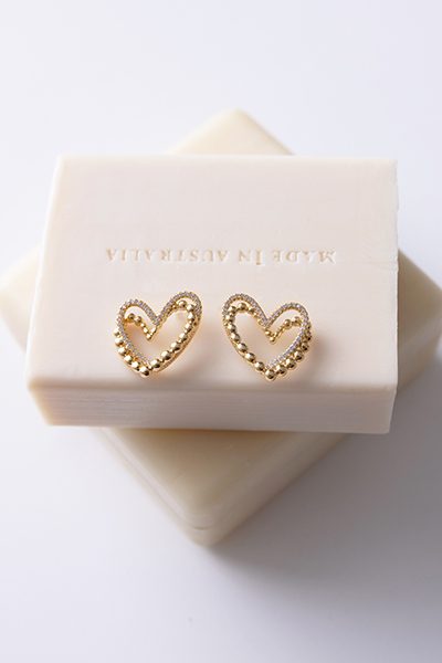 層次鏤空愛心。銀針耳環(金)