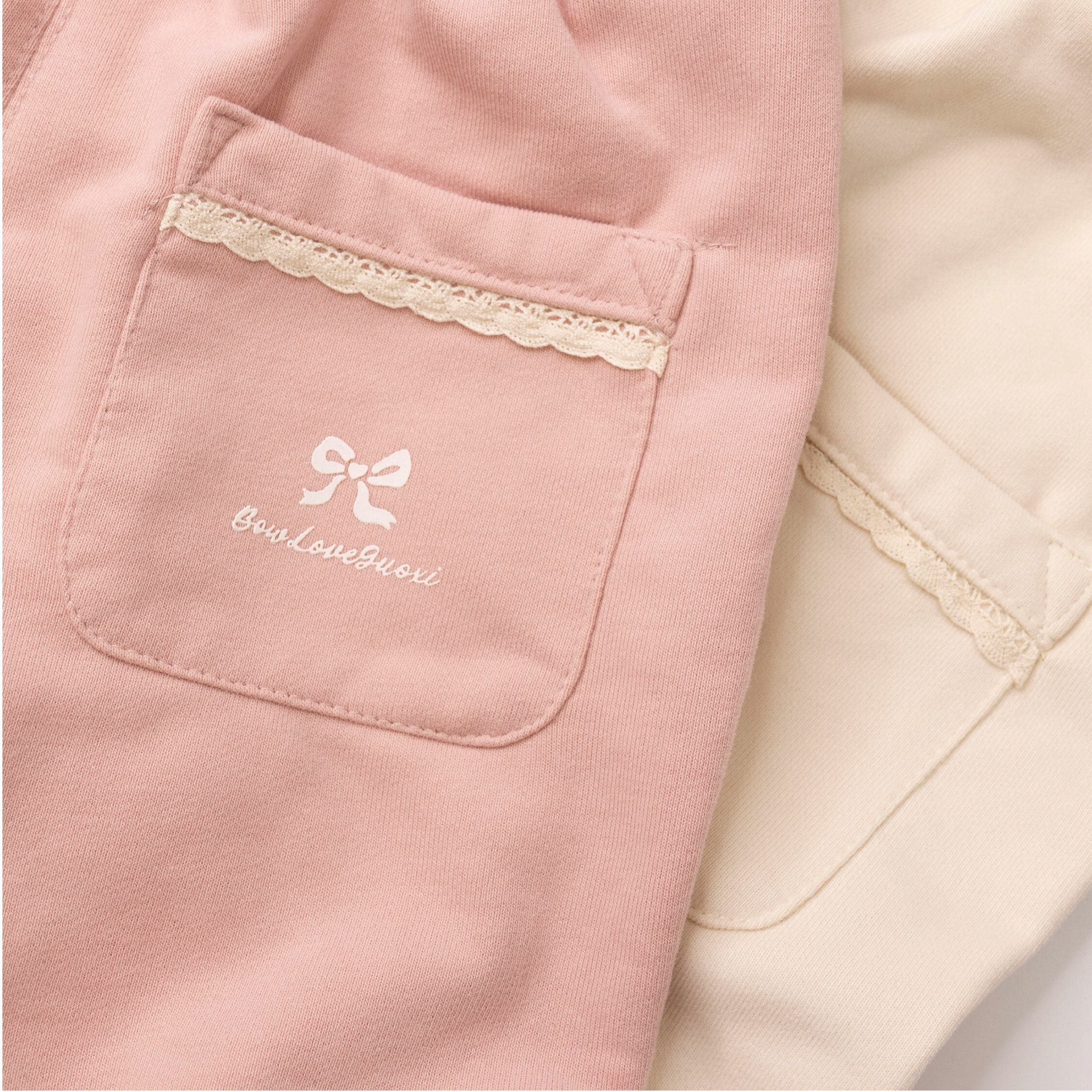 【H55012】氣質蝴蝶結布蕾絲設計縮口褲