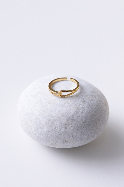 方形鋯石拼接縷空戒指(金)