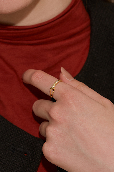 方形鋯石拼接縷空戒指(金)