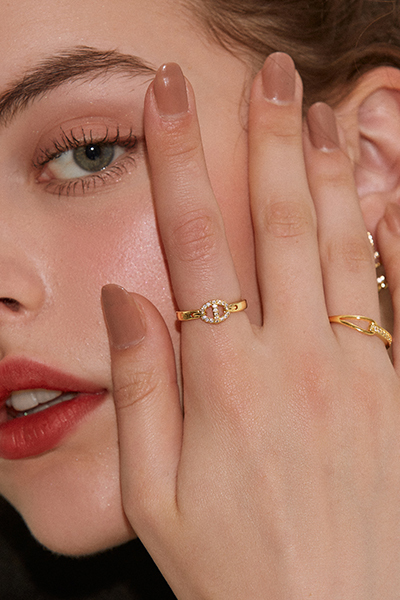 亮鑽小豬鼻可調式戒指(金)