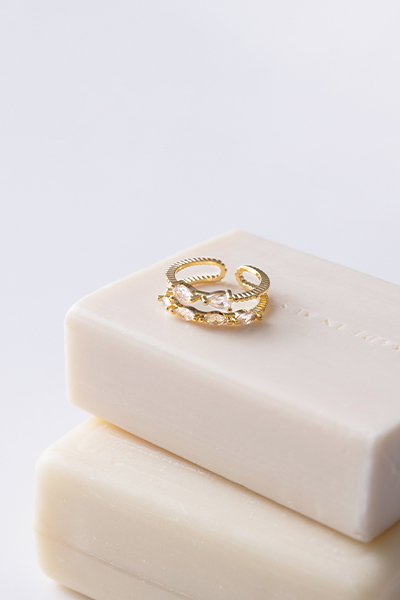 蝴蝶結雙層鋯石可調式戒指