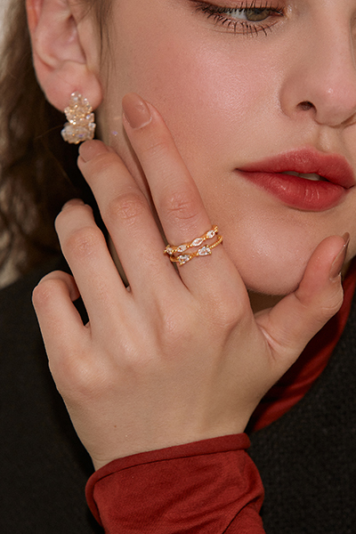 蝴蝶結雙層鋯石可調式戒指