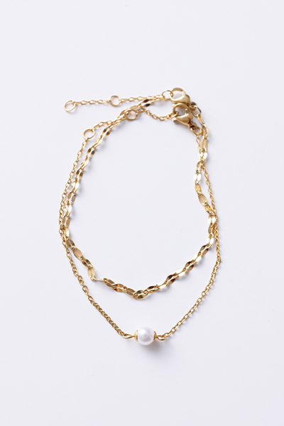 光澤扭轉單珍珠雙層手鍊(金)