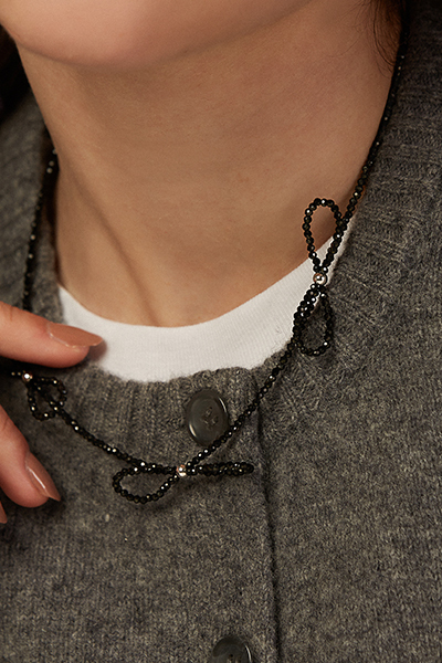 黑色小串珠蝴蝶結項鍊