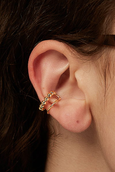 雙層圓珠耳骨夾(單支)-金