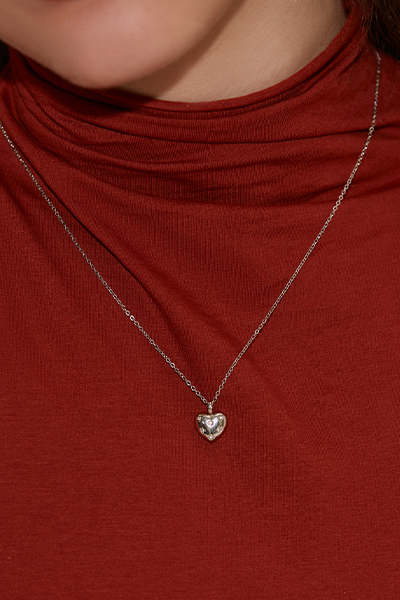 細緻小桃心鑲鋯石項鍊(銀)