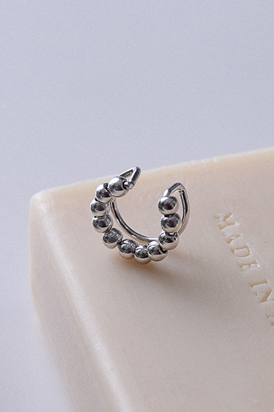 雙層圓珠耳骨夾(單支)-銀