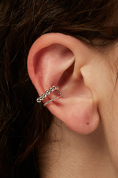 雙層圓珠耳骨夾(單支)-銀