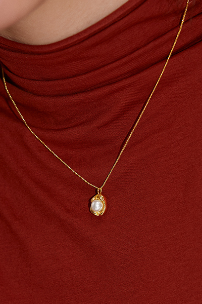 不規則豌豆珍珠項鍊(金)