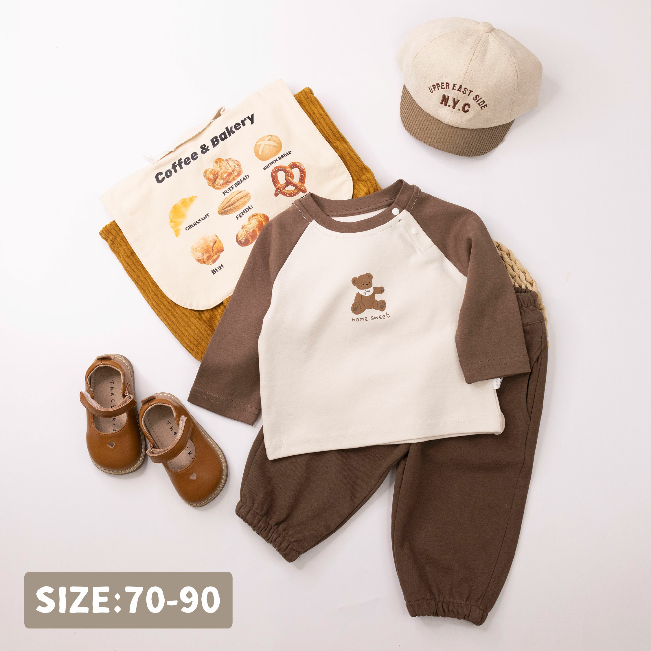 【H55001】泰迪小熊拼袖設計上衣/內搭衣