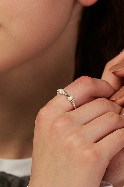 金屬小碎石珍珠戒指