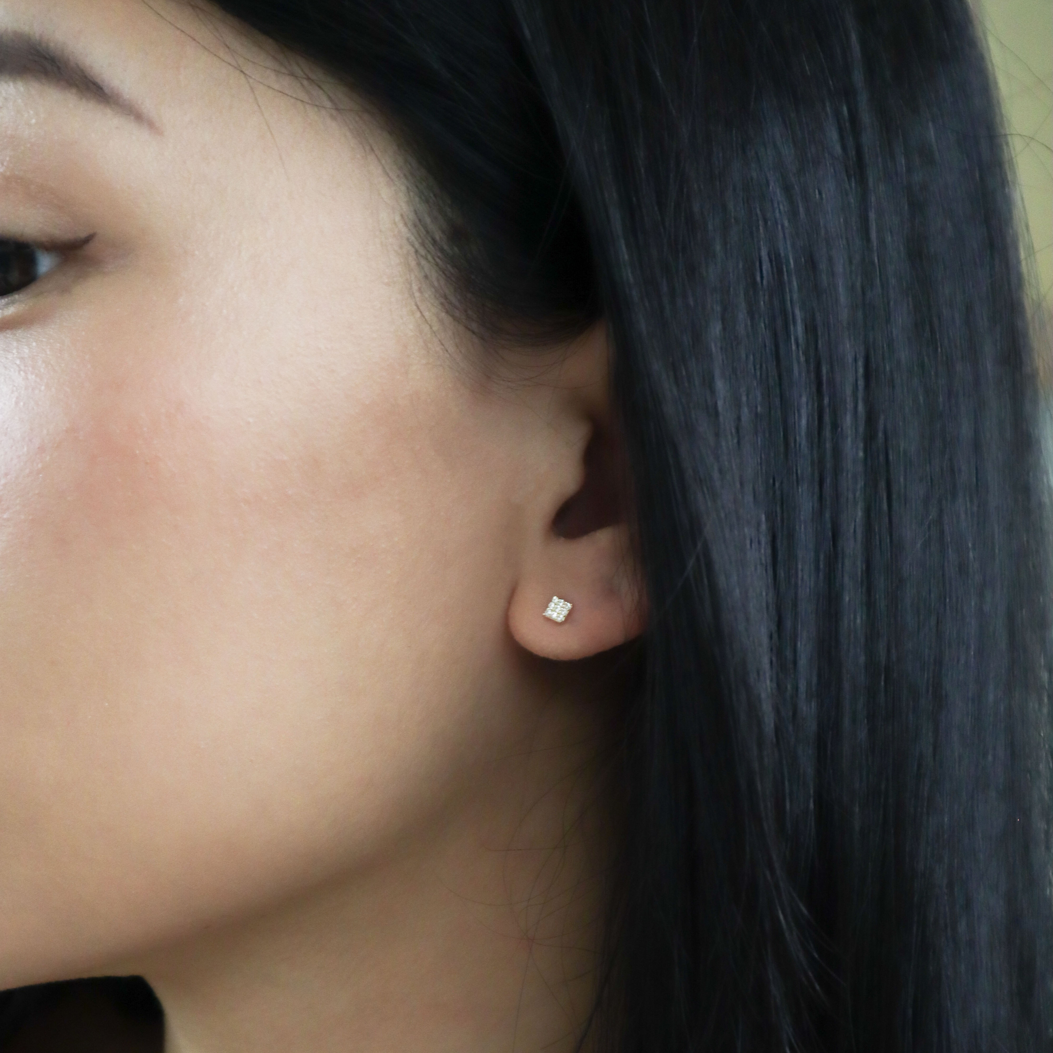 10K/滿鑽小方塊耳環