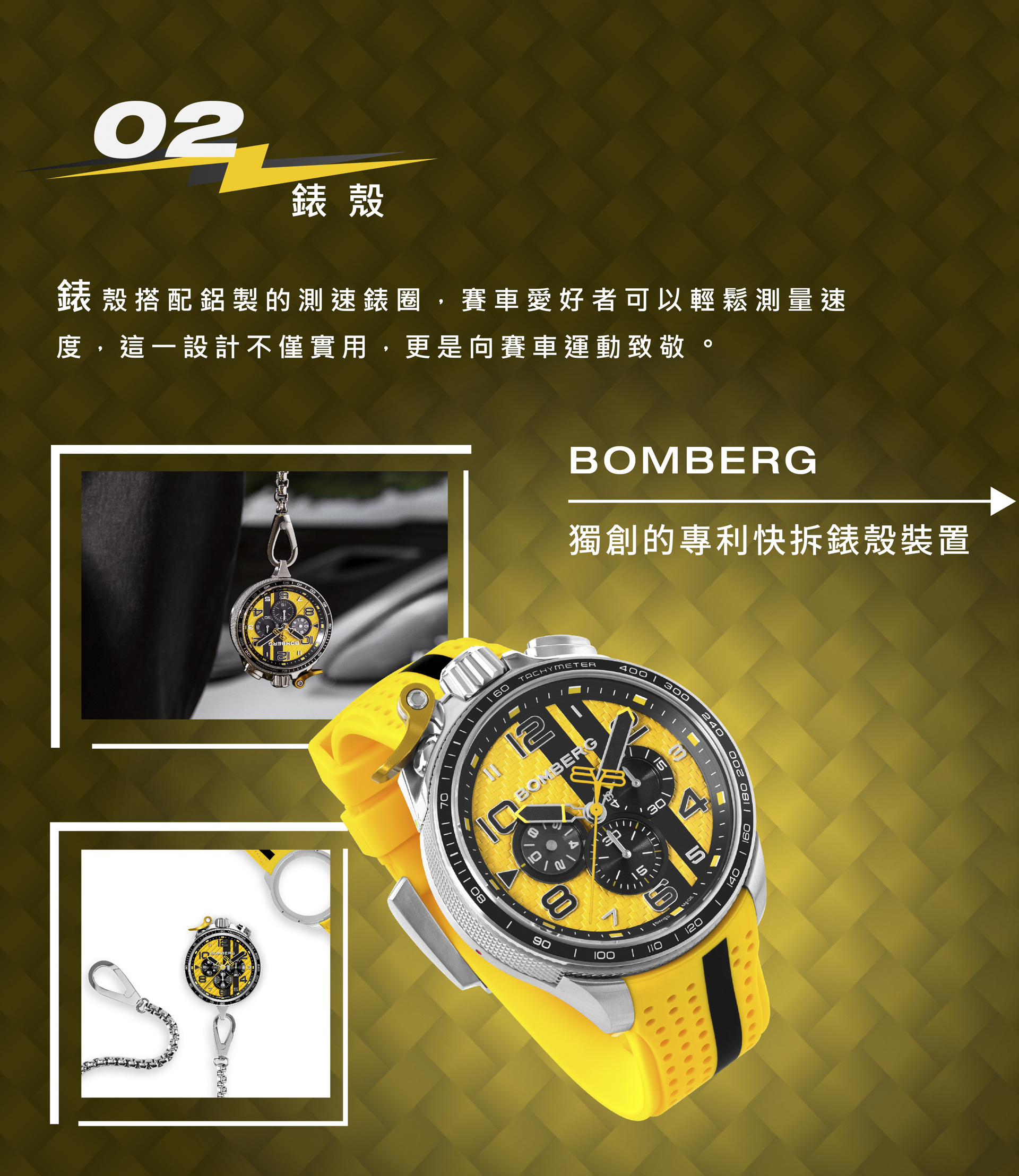 BOMBERG BOLT-68 Racing系列 閃電黃賽車計時碼錶