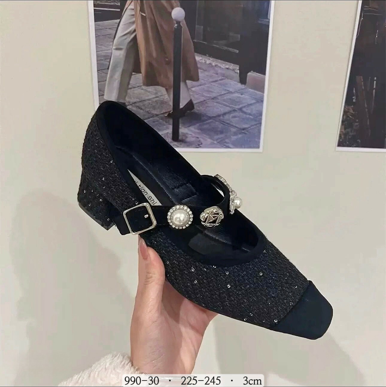 990-30韓國閃亮一字珍珠扣飾瑪莉珍