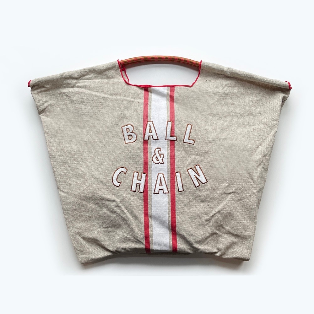 Ball＆Chain 刺繡環保購物袋 L號 - 白/紅 (30111905)