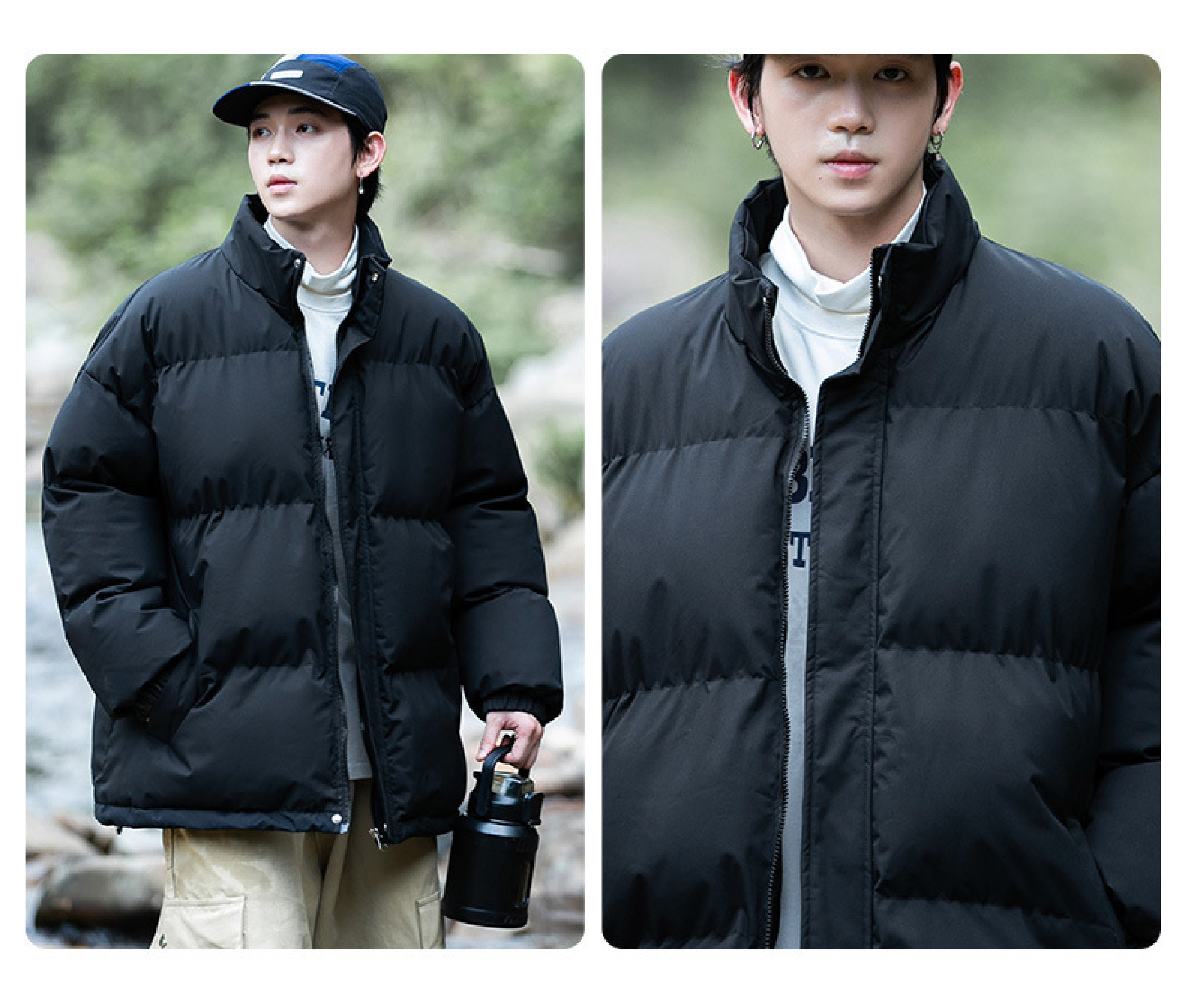 立領羽絨麵包外套-黑