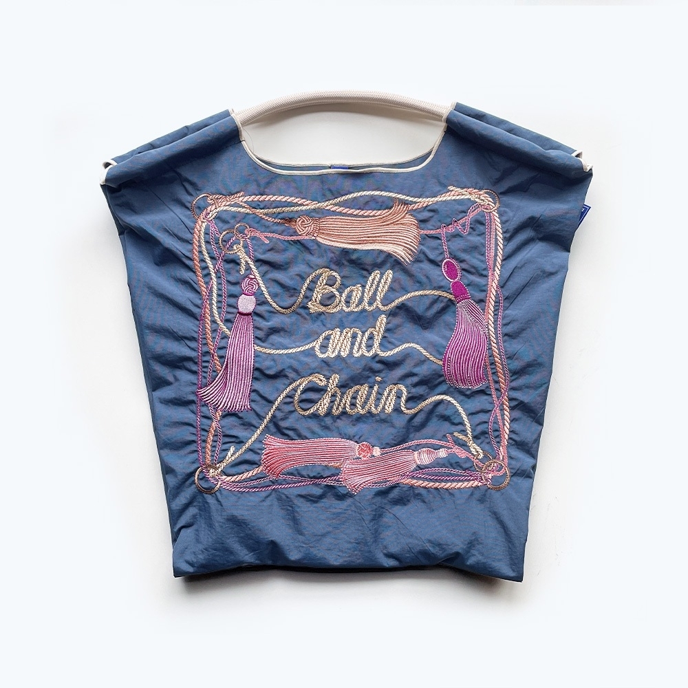 Ball＆Chain 刺繡環保購物袋 M號 - 藍 (30104432)