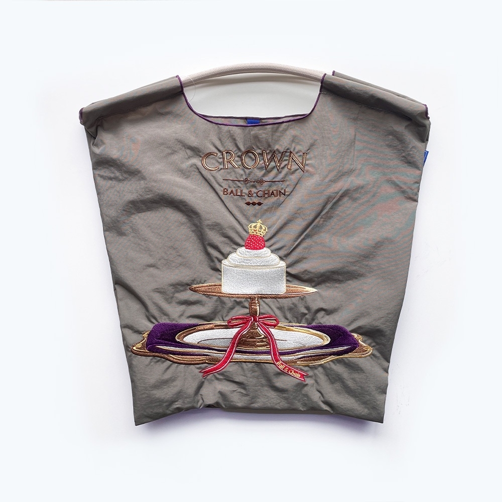 Ball＆Chain 刺繡環保購物袋 M號 - 灰 (30104385)