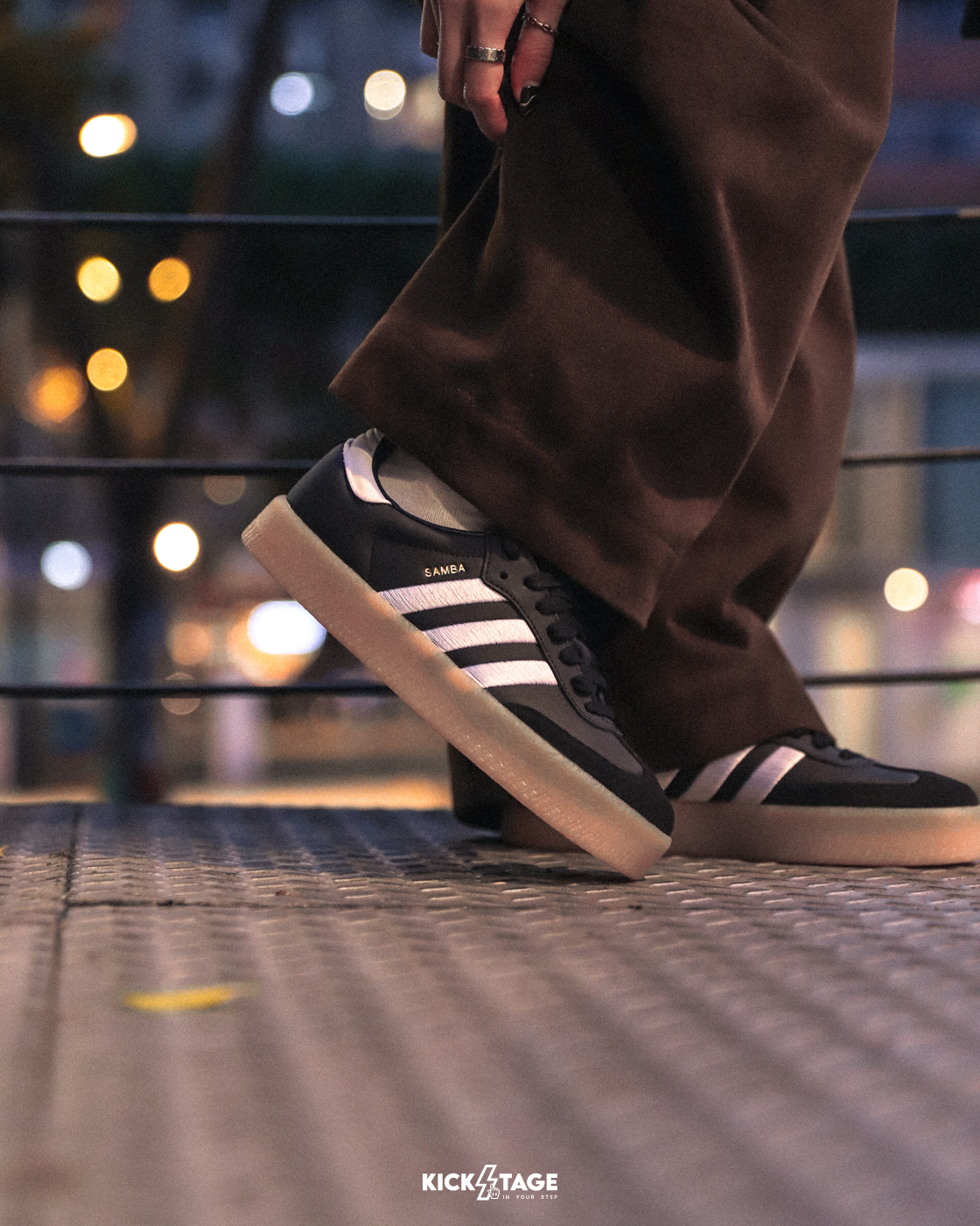 女鞋 ADIDAS SAMBAE W 黑白 麂皮 皮革 復古 刺繡 焦糖底 厚底 德訓鞋 休閒鞋【ID0436】