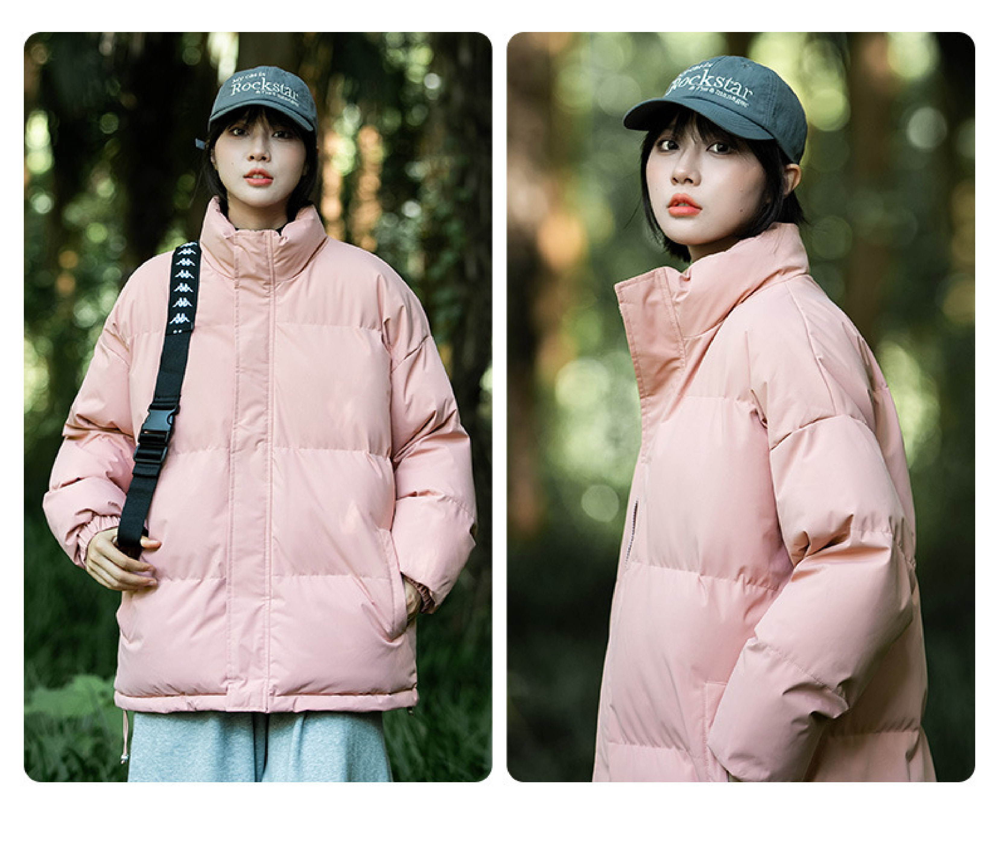 立領羽絨麵包外套-粉