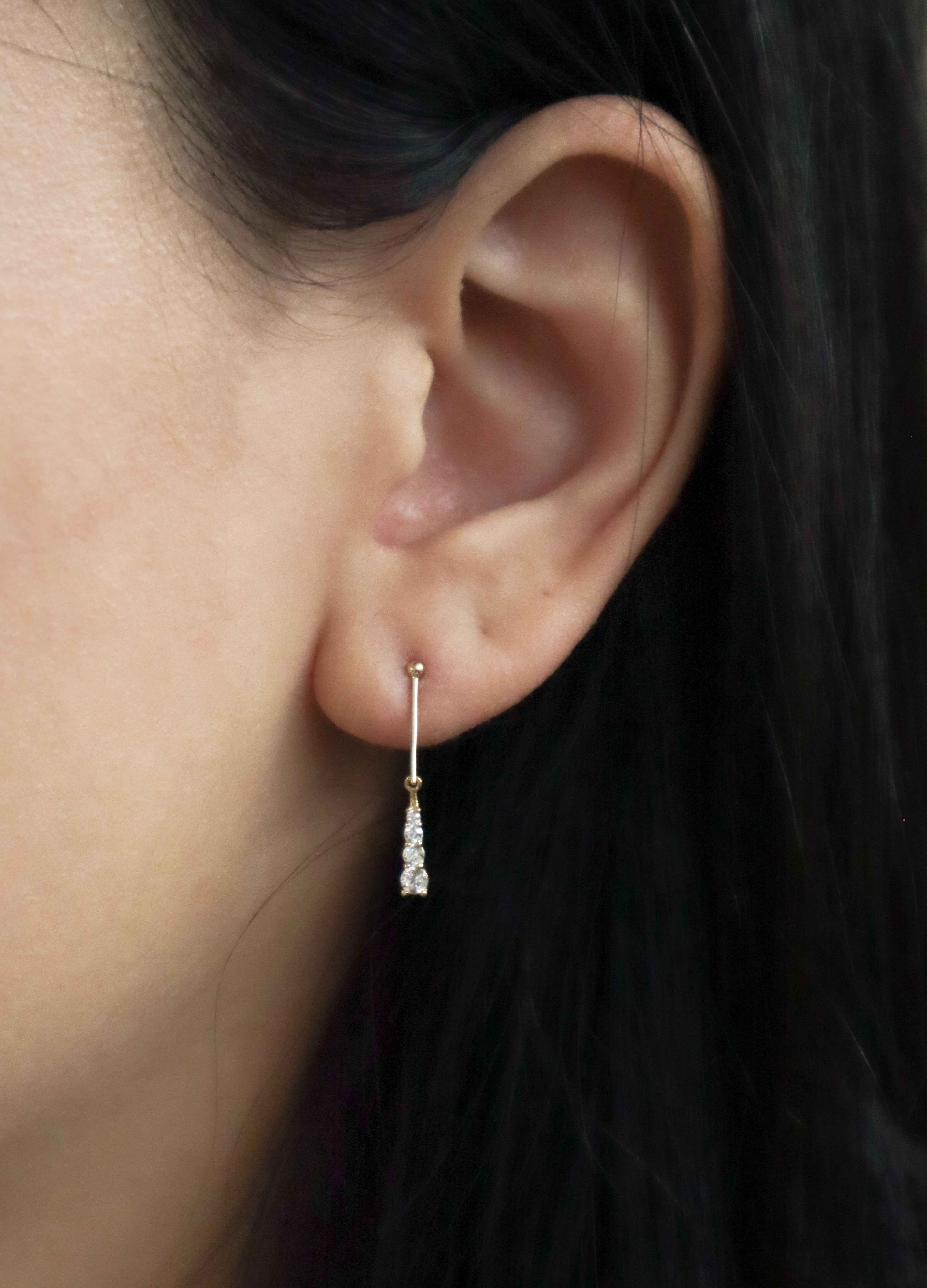 10K/簡約直線垂鑽耳環