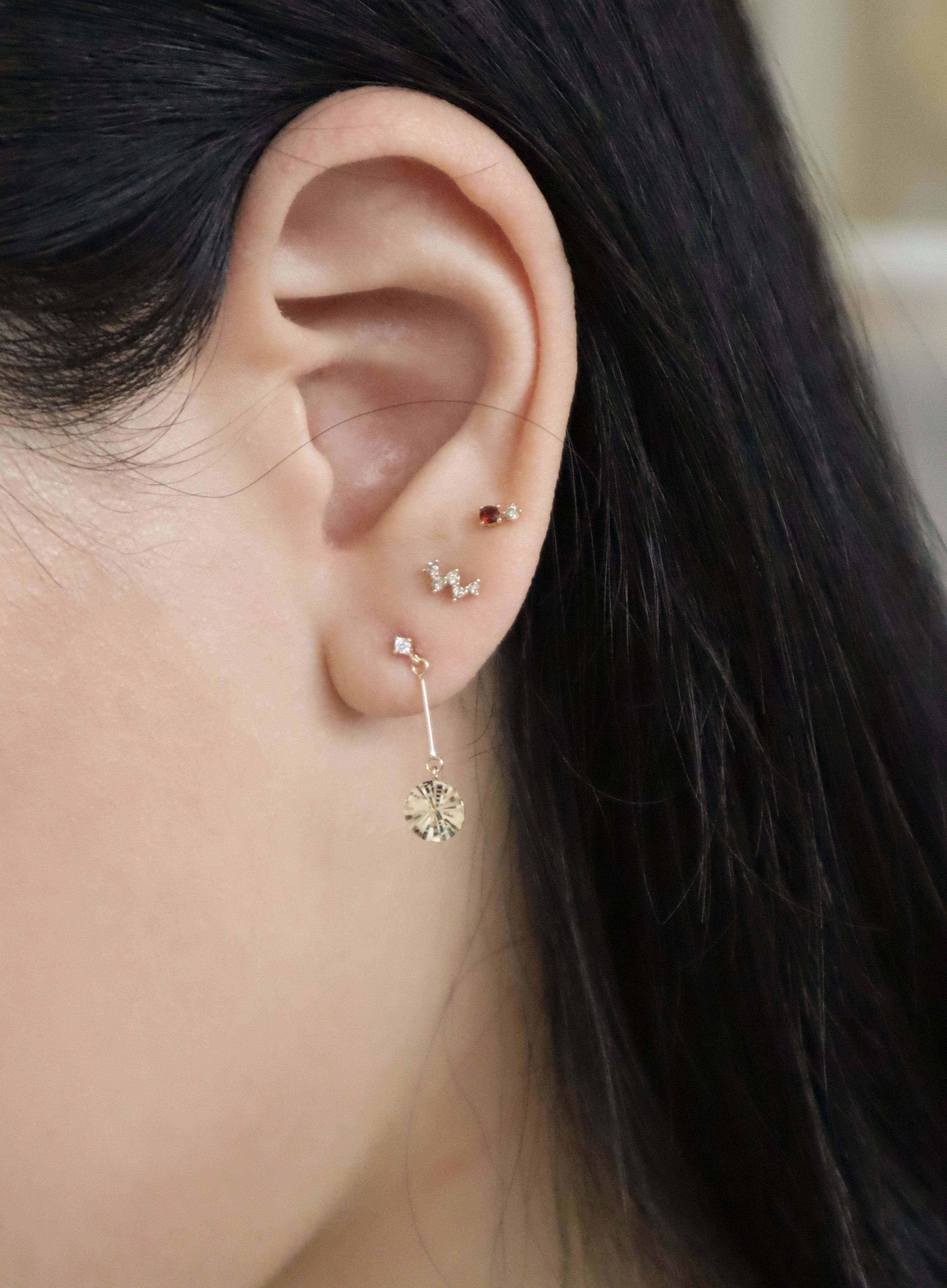 10K/小圓扇垂墜耳環