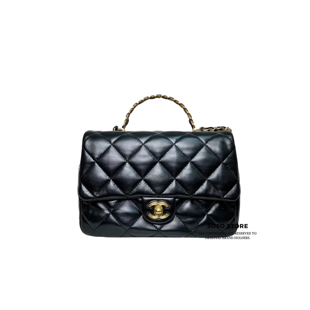 Chanel Flap With Handle Bag - Black / Ghw