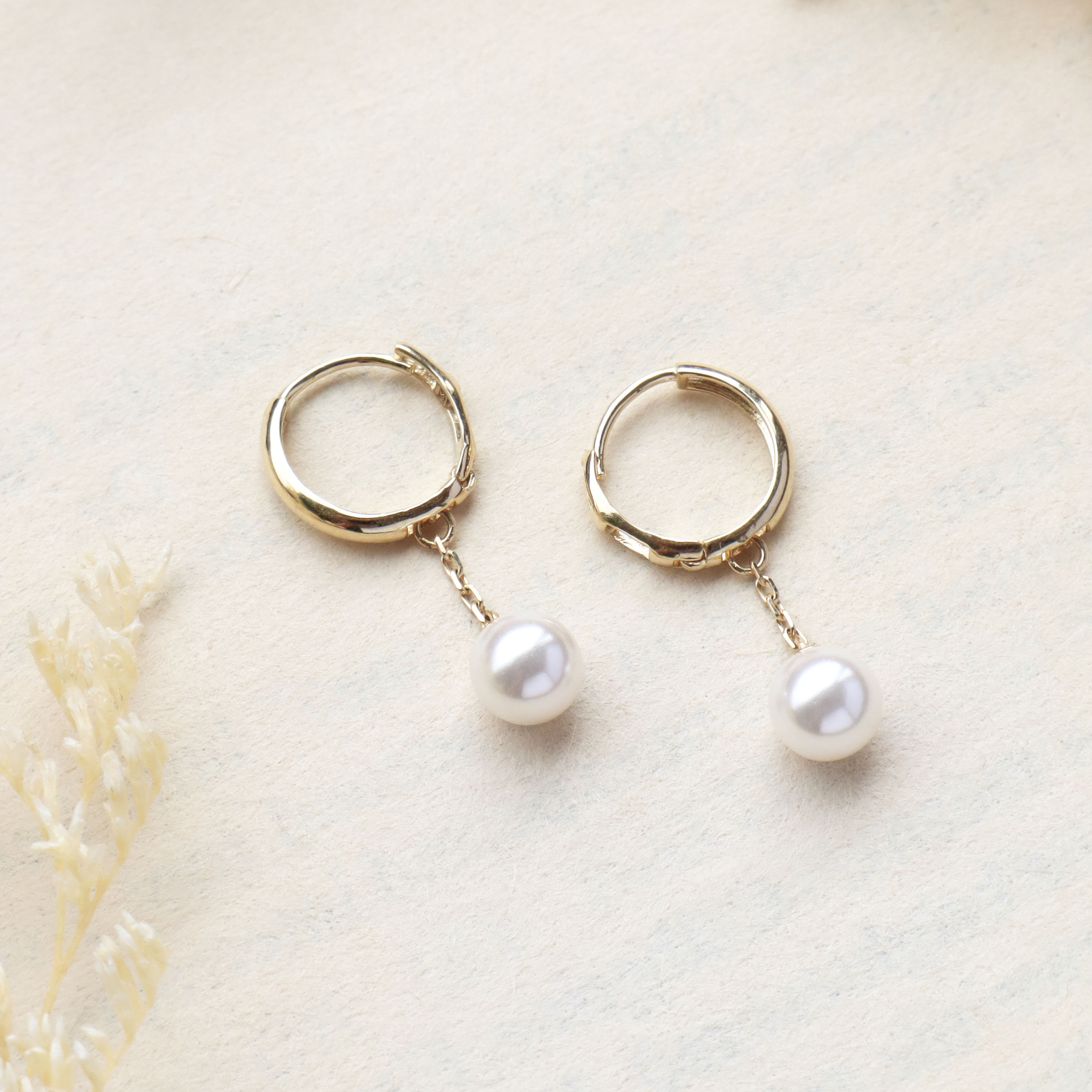 10K/垂掛珍珠耳環