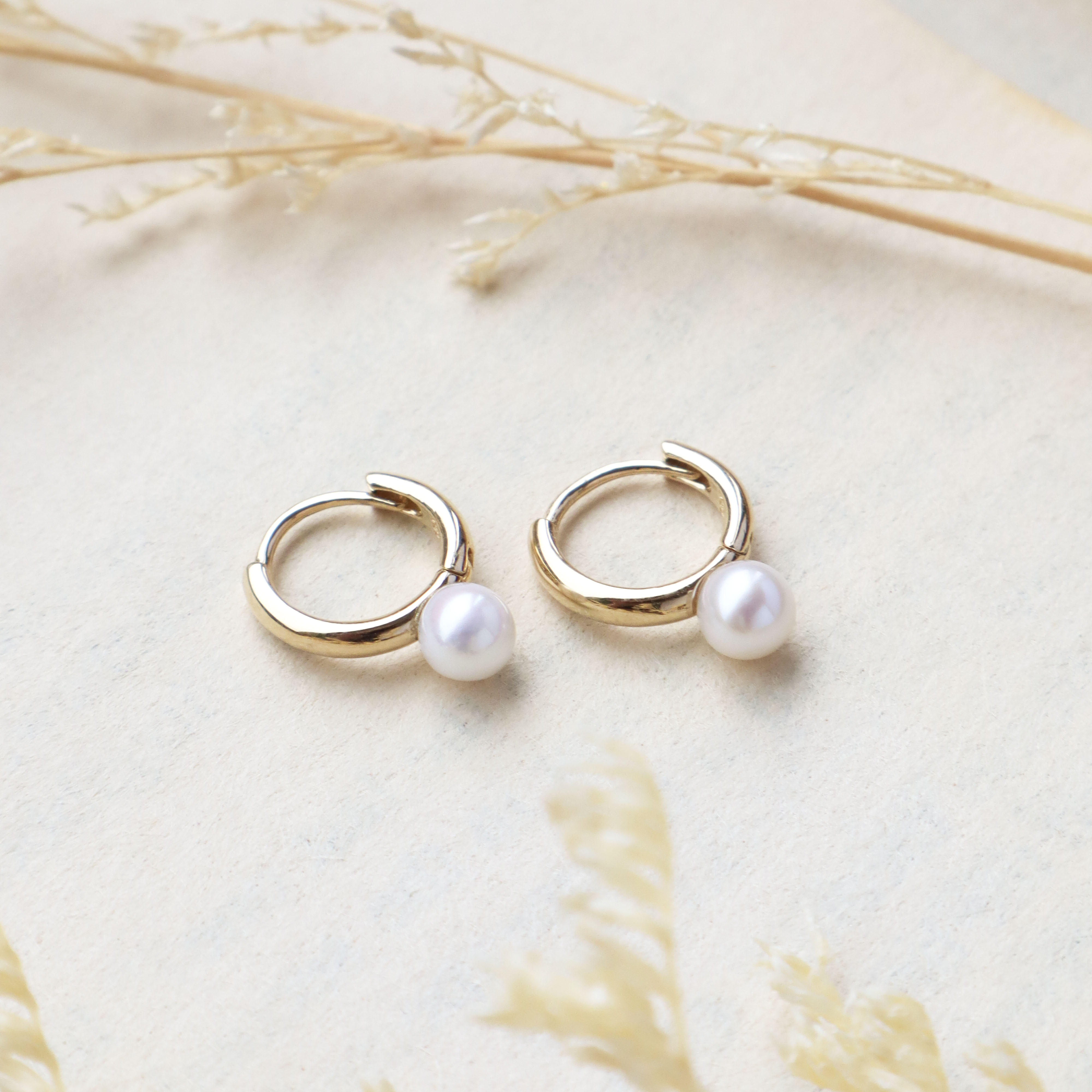 10K/圈式珍珠耳環