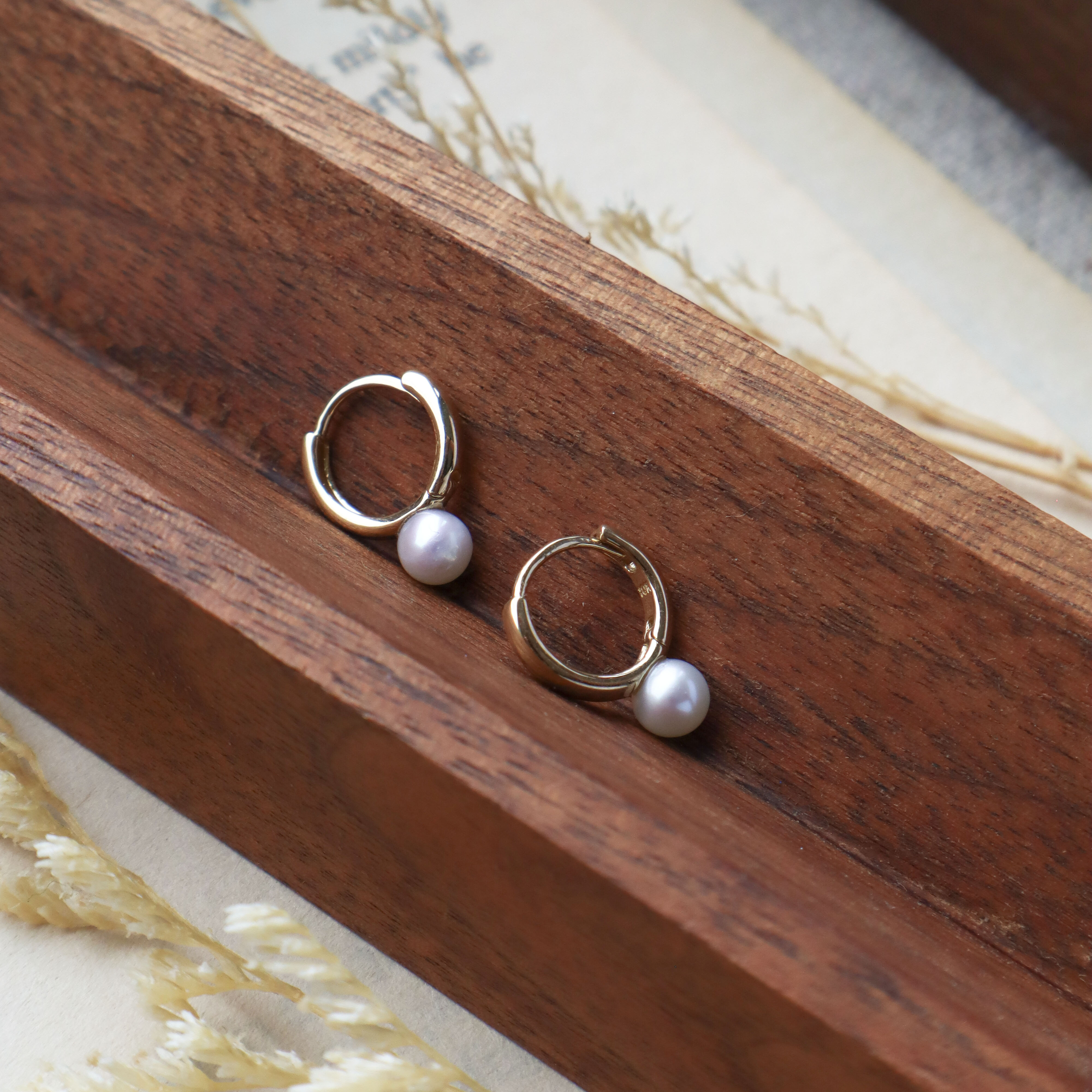 10K/圈式珍珠耳環