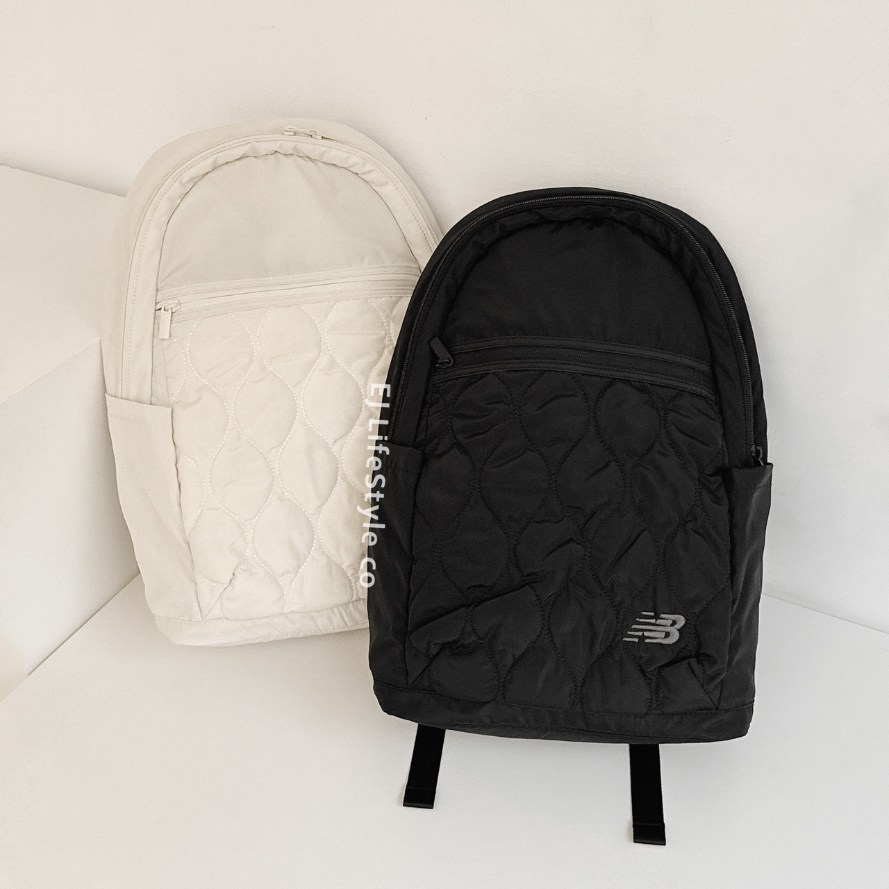 NEW BALANCE NB 菱格紋後背包 電腦包 運動包 全黑 LAB23176BK 米白 LAB23176LIN / 現貨