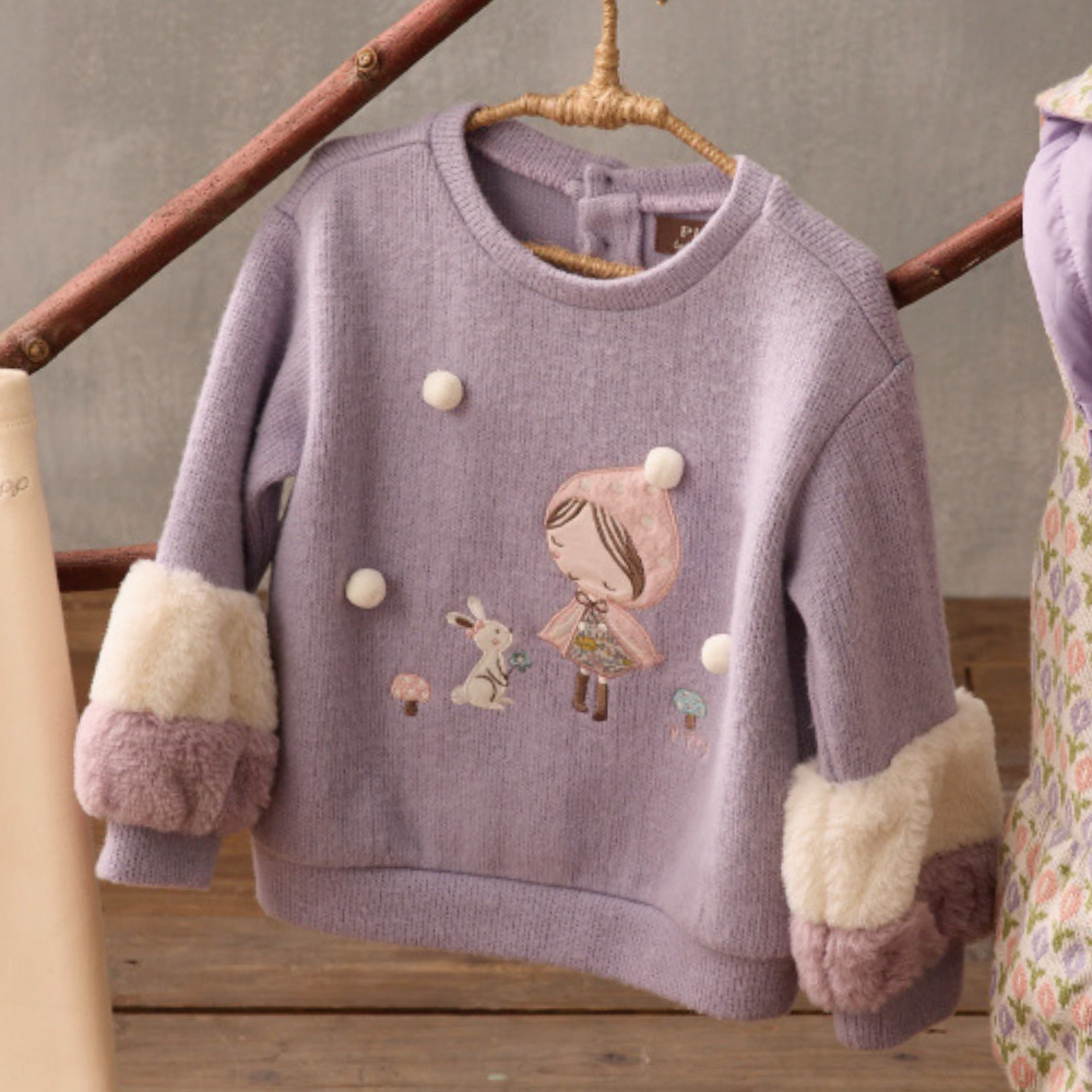 PIPPY 可愛小紅帽印花圓領長袖T恤 紫