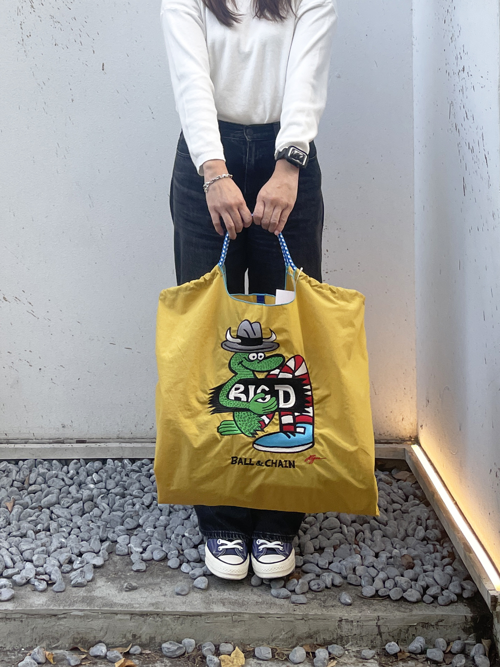 Ball＆Chain 刺繡環保購物袋 L號 - 黃 (31410420)