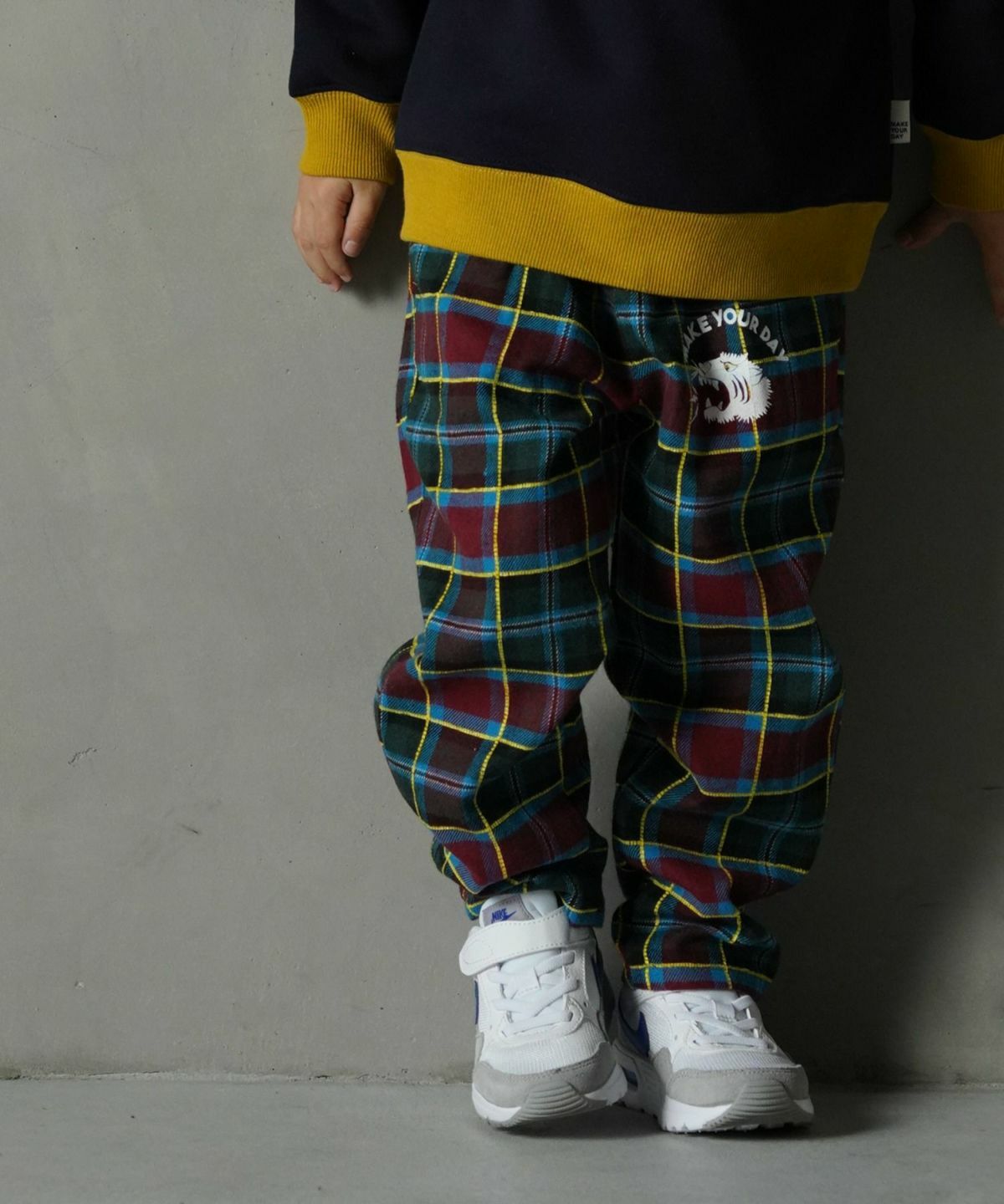 日本 MYD 老虎圖樣 純棉格紋寬版休閒長褲 (120尺寸) M440315