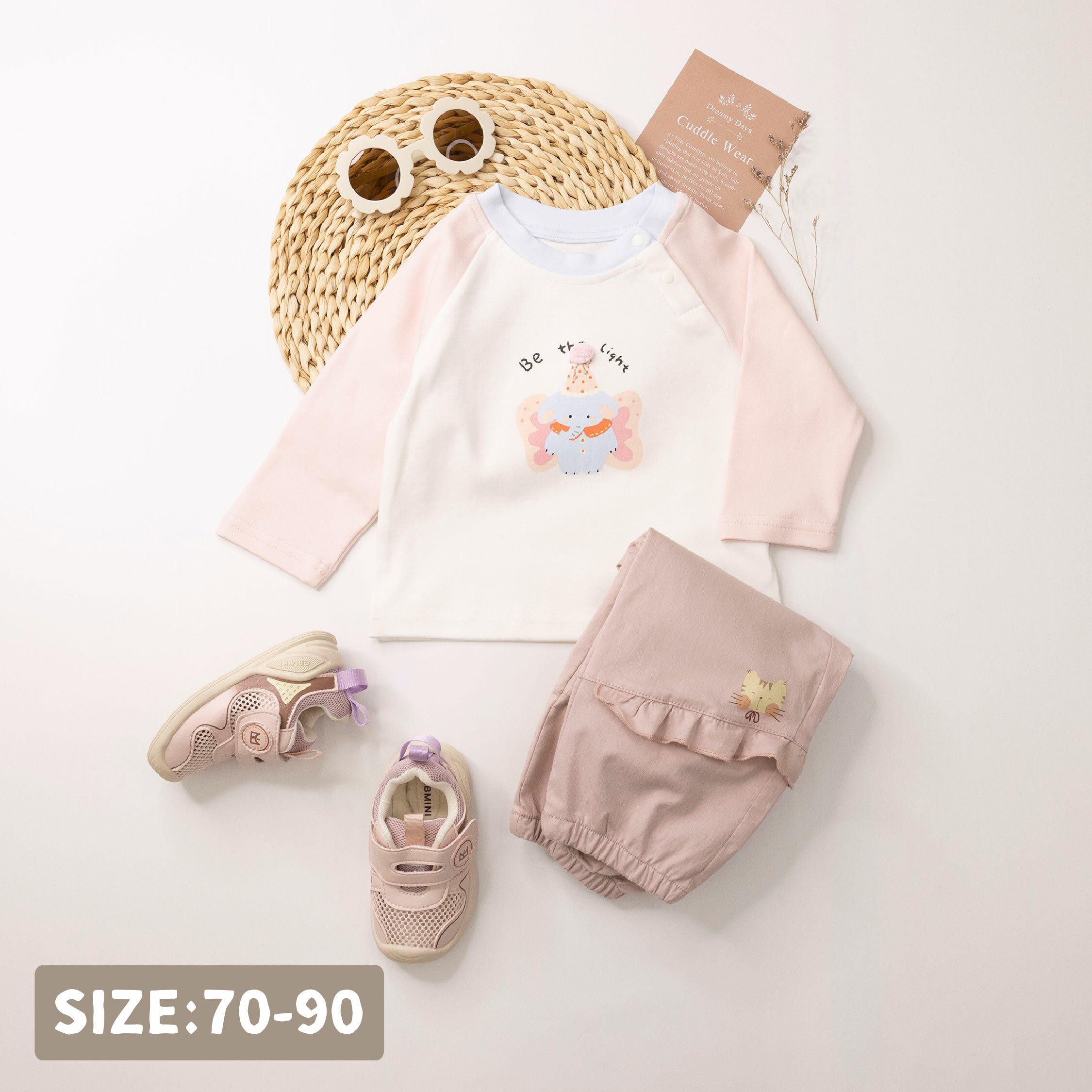 【H55002】粉彩小象拼袖設計上衣/內搭衣