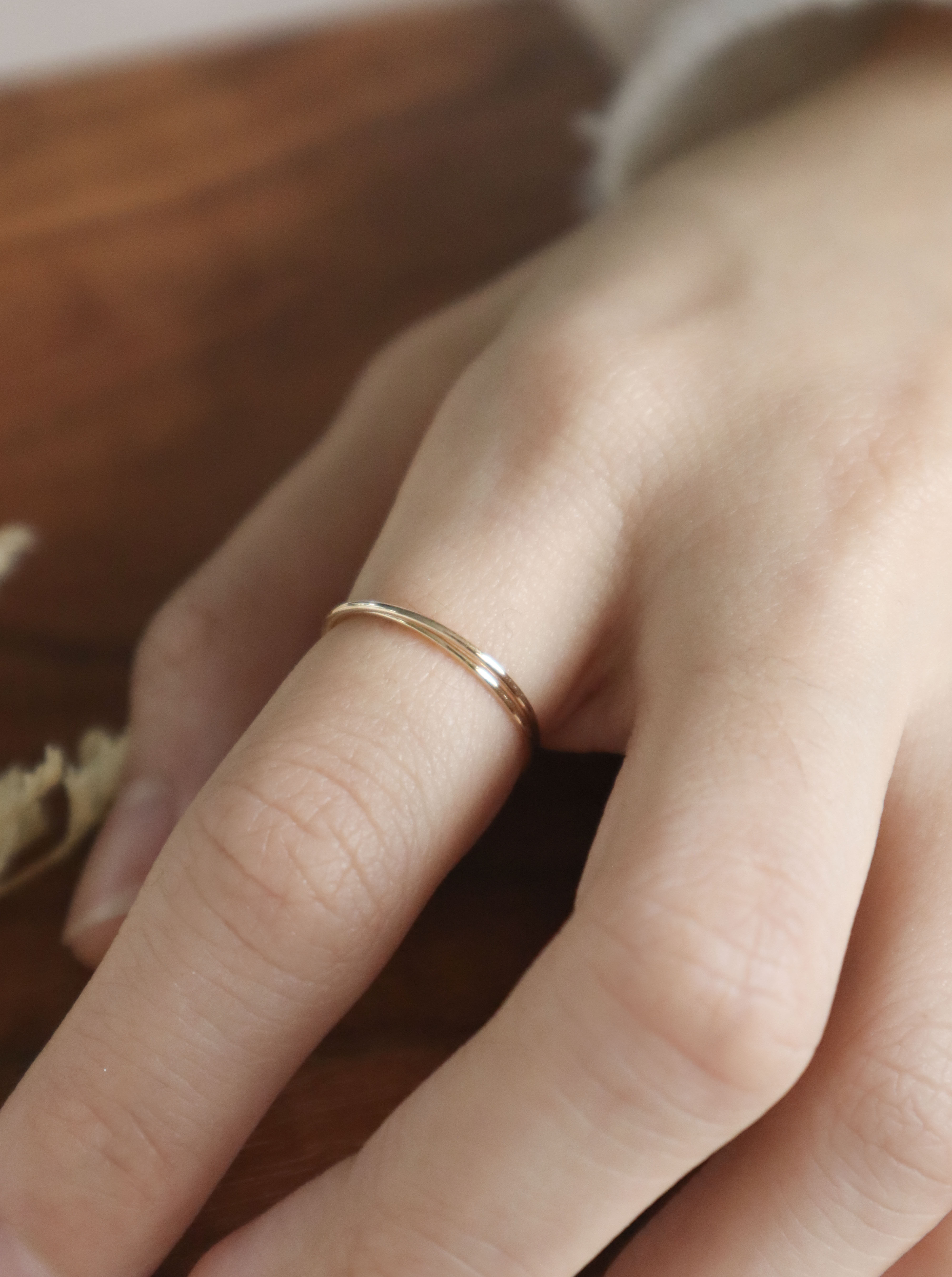 10K/素面雙環線戒