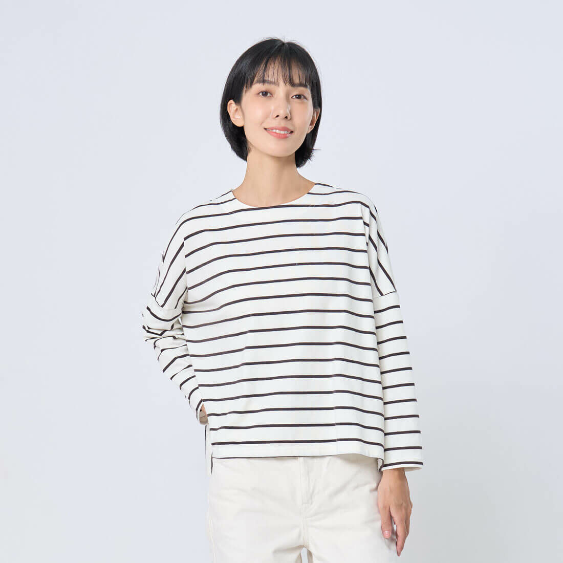 Audrey簡約寬鬆黑白條紋T恤上衣